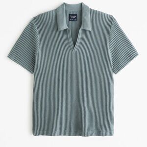 Abercrombie & Fitch Plisse Johnny-Collar Sweater Polo. Teal color. Size Large.